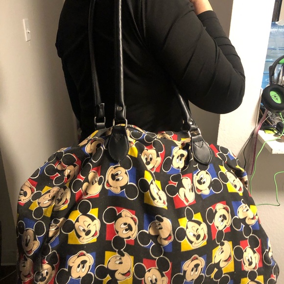 Vintage Mickey Unlimited Mouse Disney By Glentex Sholder Bag Black ,Tan & Red - Picture 3 of 16